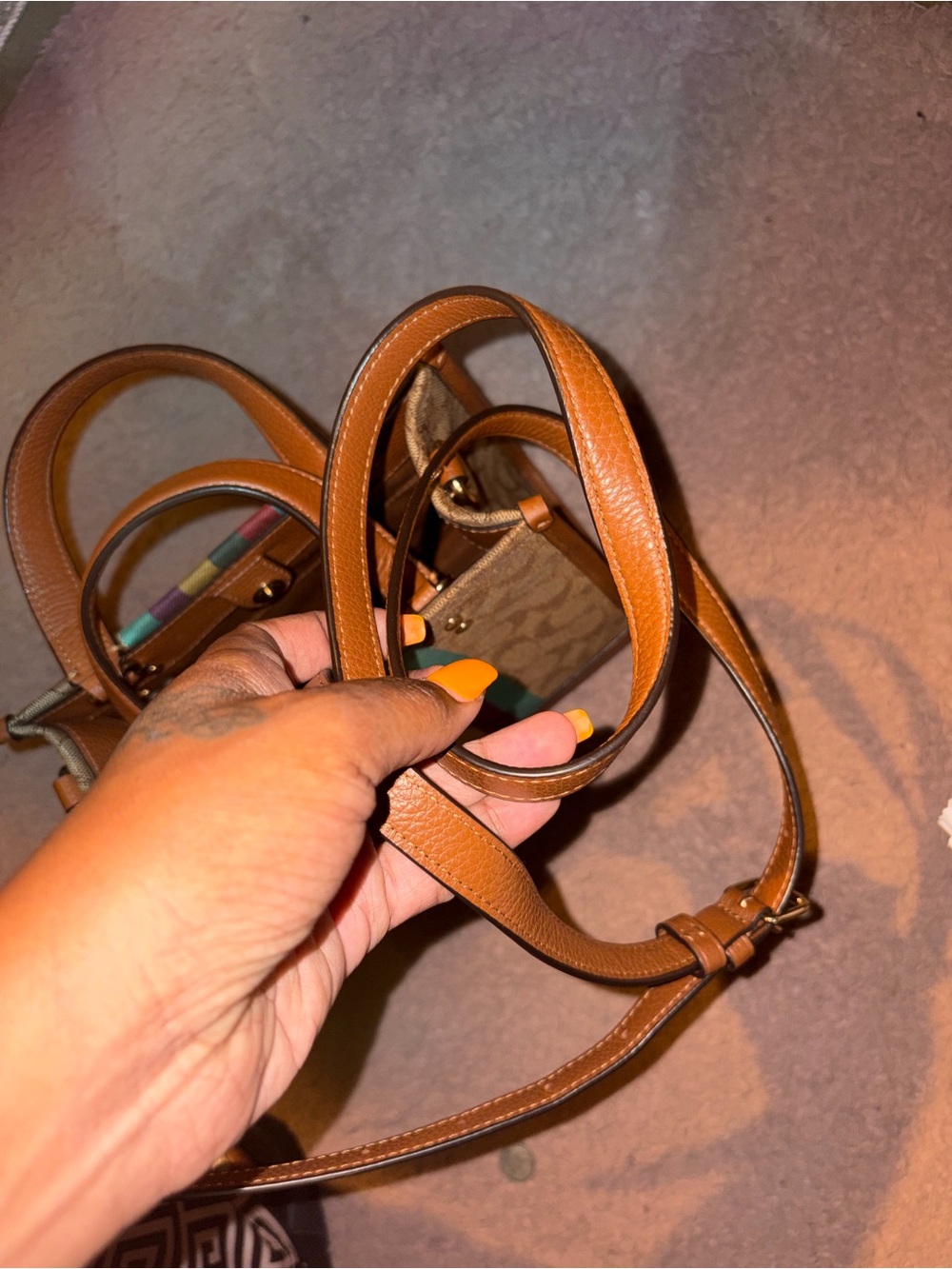 Coach Brown Signature Canvas Satchel with Multicolor Stripe - Picture 4 of 7